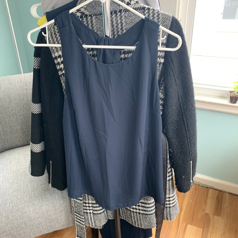 Navy Sleeveless Blouse with Cross Back Detail